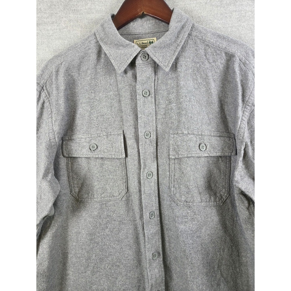 LL Bean Vintage Flannel Shirt Mens L TALL Chamois Cloth Fleece Heavyweight Gray - Picture 1 of 8